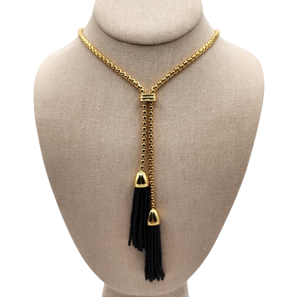 J. Crew Gold Tone and Black Beaded Offset Necklace